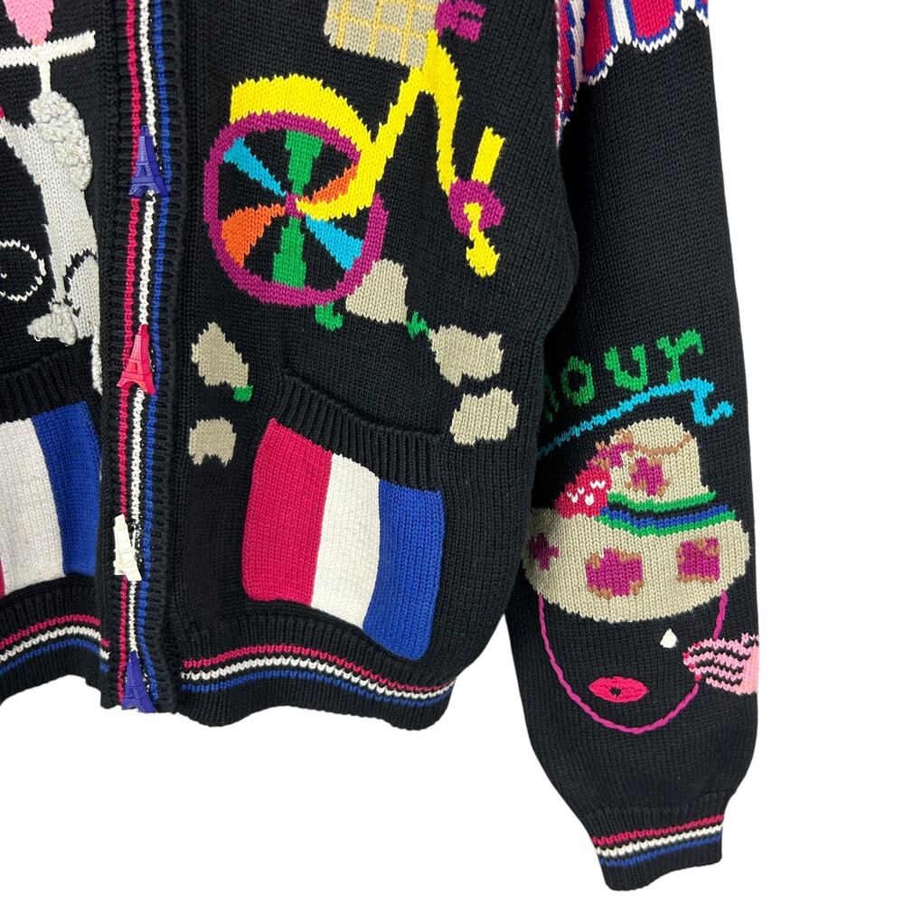 Vintage Maximalist 80s Intarsia Paris Long Sleeve Graphic Sweater M - Picture 7 of 10